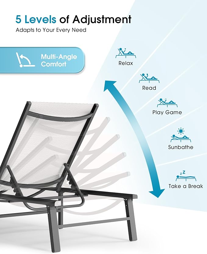 Ciokea Foldable Outdoor Lounge Chair, No Assembly Patio Chaise Lounge Outdoor - Image 7