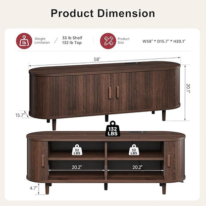 58" Mid Century Modern TV Stand, Wood TV Consoles - Image 3