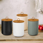 Large Ceramic Storage Jars, Modern Elegant Highly Polished Airtight Gorgeous Storage Canisters with Wooden Lid Food Storage Jar for Kitchen Spice Tea Vanilla Sugar Coffee Beans (Black)