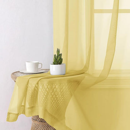 Yellow Sheer Curtains 78 Inches Long 2 Panels, Gauzy Light Filtering Breathable - Image 4
