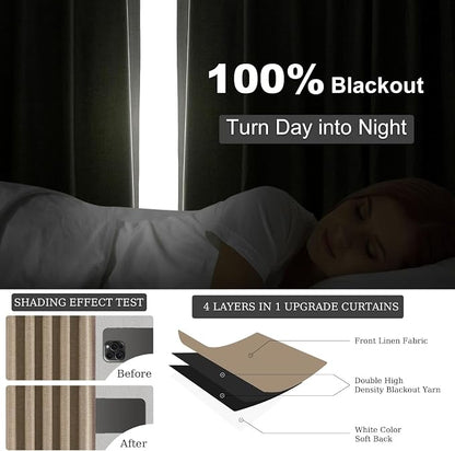 Topfinel 102 Inches Long Custom Blackout Linen Curtains, Pinch Pleated Noise - Image 6