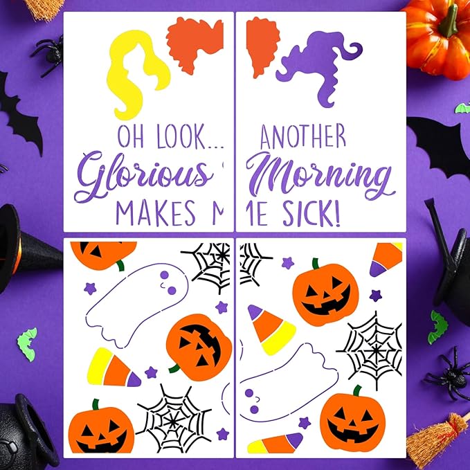 Halloween Stencils for Door Mats Large Halloween Doormat Stencils Reusable Ghost Pumpkin Sanderson Sisters Draw Templates for Wood Doormat Fabrics DIY Crafts Decor