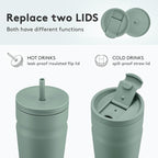 COKTIK 24oz Insulated Tumbler with Lid and Straw 2 Lids (Straw/Flip) Iced Coffee Cup Reusable Stainless Steel Travel Mug Water Bottle Cupholder Friendly for Women Men Her Him (Bay Leaf)