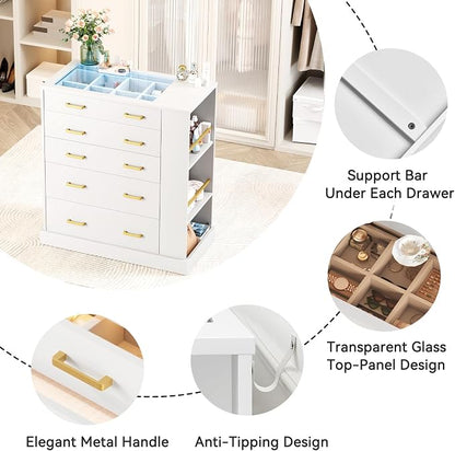 Drawer Dresser with LED Lights and Open Shelves, Modern Tall Chest of Drawers - Image 8