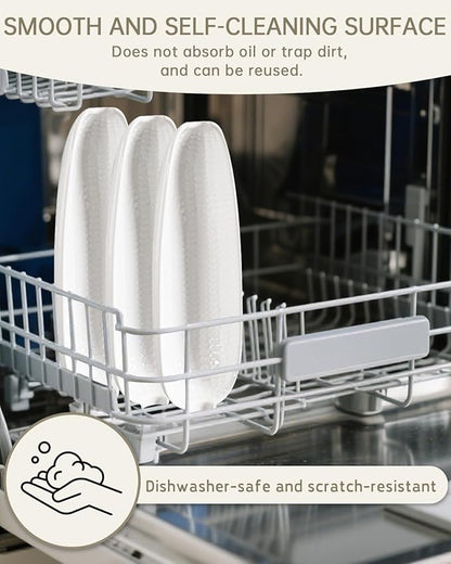 Ceramic Corn Cob Holders, 9" Corn on the Cob Dishes Set of 2, White Corn Cob Dishes with Non-Slip Bottom, With 4 Corn Cob Holders, Microwave Dishwasher Oven Safe