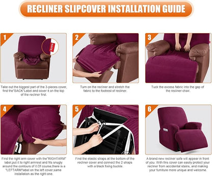 VANSOFY Recliner Chair Cover, 3-Pieces Stretch Recliner Covers - Image 6
