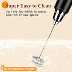 Milk Frother Handheld Rechargeable with Stand, Frother Wand Drink Mixer Electric Whisk for Coffee, Detachable With 3 Stainless Whisks, Hand Mixer for Lattes, Cappuccino, Matcha, Egg, Black