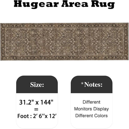 2'6''x12' Brown Vintage Floral Washable Runner Rug - Image 2