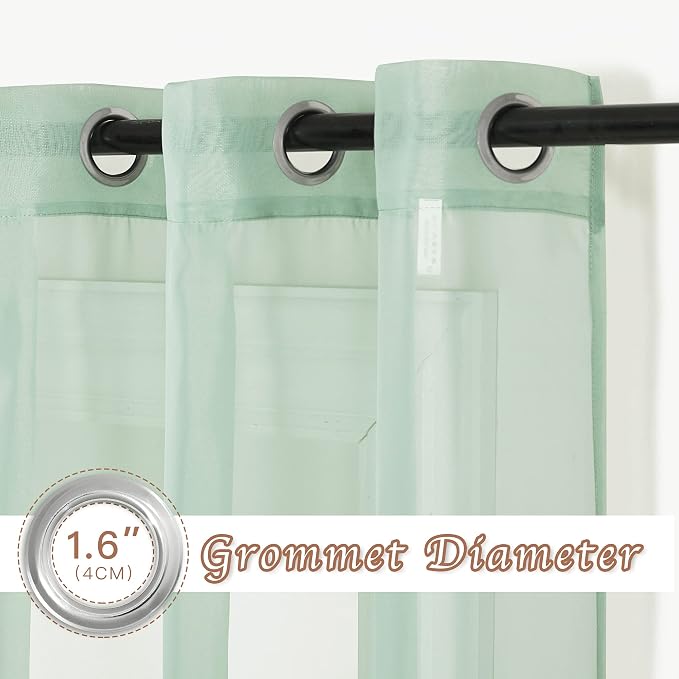 NICETOWN Sage Green Sheer 120 inch Long Curtains Voile Textured, Grommet Soft - Image 2