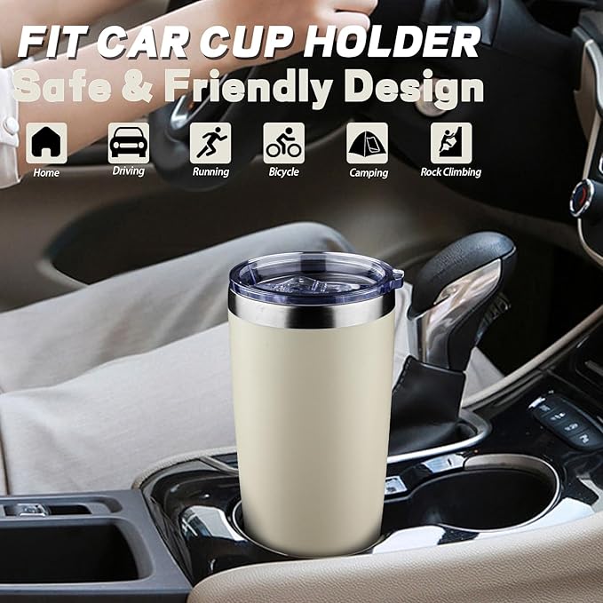 20 oz Tumbler with Lids and Straws, Stainless Steel Insulated Coffee Tumbler, Double Wall Vacuum Insulated Travel Mug Cup, Leakproof Thermal Coffee Cup for Hot and Cold Drinks (cream)