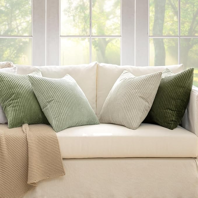 MIULEE Soft Corduroy Decorative Throw Pillow Covers Light Green 20x20 | Set of 4 - Image 7