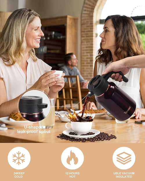 51 Oz Carafe for Hot Liquids 36 Hours Hot (Fullness of Carafe), 2 PCS Stainless Steel Insulated Vacuum Thermal Coffee Carafes For Keeping Hot, 1.5 Liter Coffee Dispenser（Angola Red)