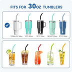 Reusable Metal Straws with Silicone Tip for Stanley 30oz,Stainless Steel Drinking Straws for 30oz Tumbler,3 Straight Tubes & 6 Tips& 1 Cleanr Brush (Vivid Violet)