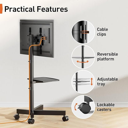 Perlegear Rolling TV Stand for 23-60 Inch LED Flat Screen/Curved TVs up to 88lbs - Image 7