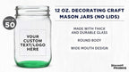 DISCOUNT PROMOS Custom Decorating Mason Jars 12 oz. Set of 50, Personalized Bulk Pack - Glass Jars for Overnight Oats, Candies, Fruits, Pickles, Spices, Beverages - Green