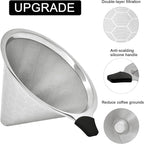 Pour Over Coffee Filter Compatible with Chemex & Hario V60 02 03, Reusable Stainless Steel Metal Cone Slow Drip Coffee Filter, 2-4 Cups Coffee Pour Over Dripper Filters