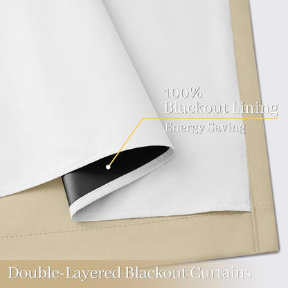 Yakamok Beige 100% Blackout Curtains 63 Inches Long - Image 4