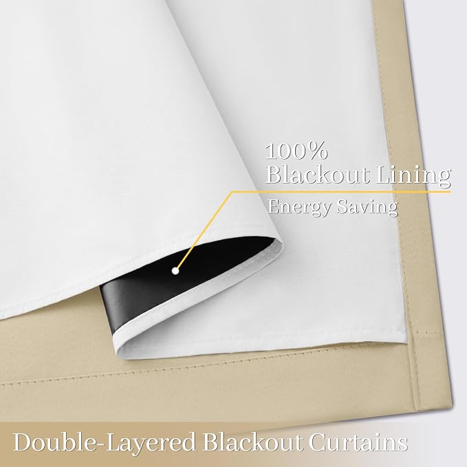 Yakamok Beige 100% Blackout Curtains 72 Inches Long - Image 4