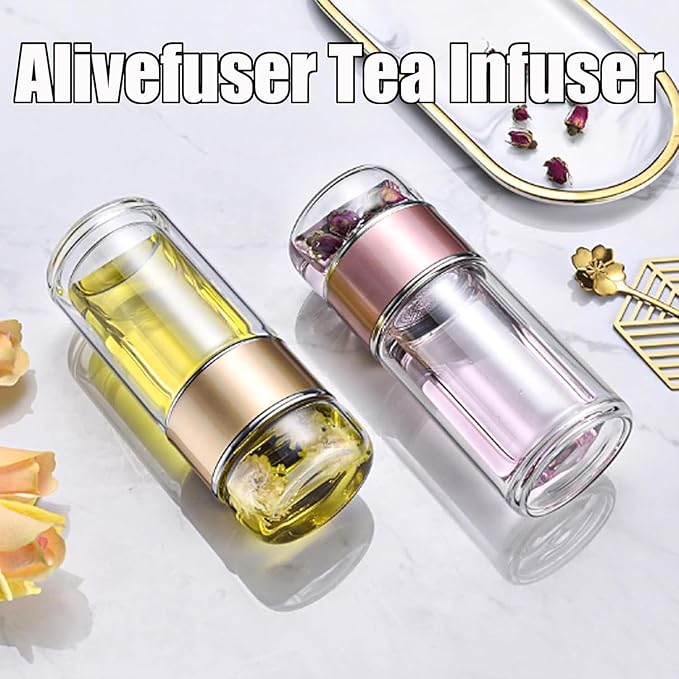 Tryteava Glass Infuser, Tryteava 3-in-1 Smart Tea Infuser, Portable Glass Double Wall Tea Infusers Bottle, with Stainless Steel Filter, Hot & Cold Brew, For Loose Leaf, Office Home (Green, 350ml)
