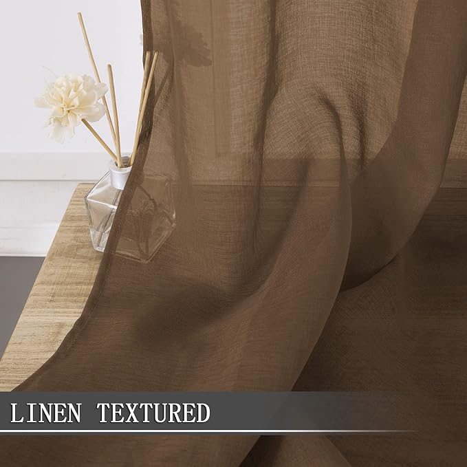 Tollpiz Short Sheer Curtain Linen Textured Bedroom Curtains Sheer Light - Image 2