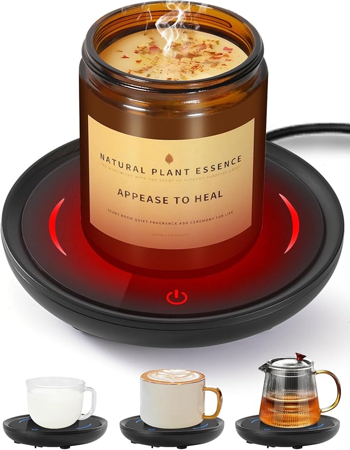 PUSEE Candle Mug Warmer, Gravity-Induction Coffee Mug Warmer for Desk with 2 Temp Settings, Auto Shut Off Coffee Cup Warmer, Beverage Warmers Heating Plate for Coffee, Tea, Milk and Candle Wax