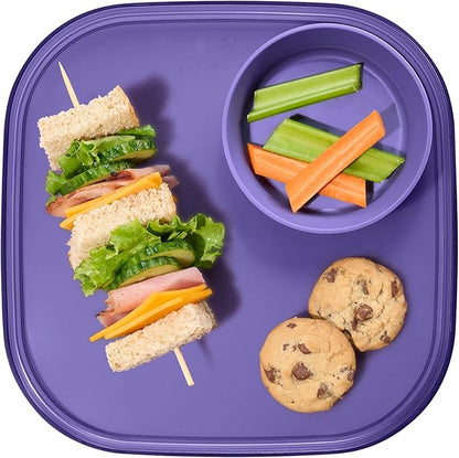 Madesmart Dipware Reusable Dining Plate/Serving Tray for Appetizers and Snacks, Food-Safe Appetizer Serving Platter with Removable Dip Bowl, Plum