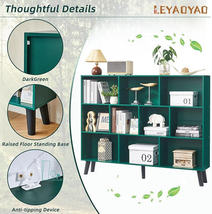 LEYAOYAO 10 Cube Bookshelf, 3 Tier Vintage 55" Wide Bookcase - Image 5