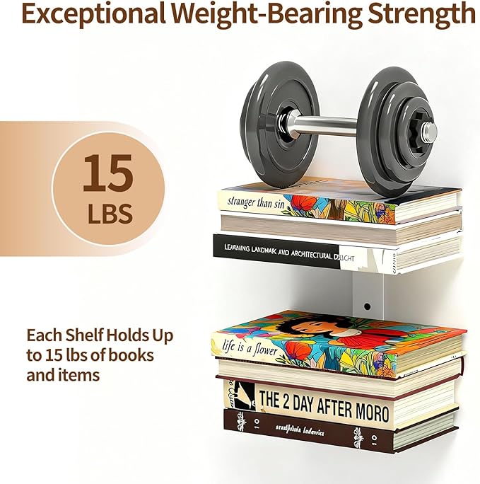 Invisible Floating Bookshelves 4 Tier, Heavy Duty Metal Book Organizer - Image 4