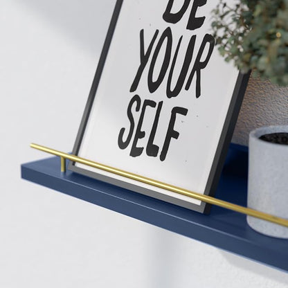 WOPITUES Floating Shelves with Gold Metal Guardrail, Shelves - Image 4