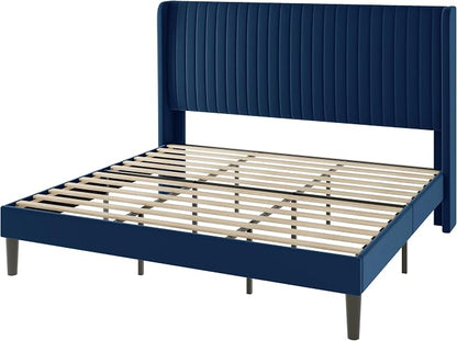 Allewie King Size Velvet Bed Frame/Vertical Channel Tufted Wingback - Image 9