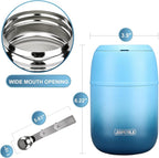 17 oz Insulated Lunch Containers, Hot Food Jar, Wide Mouth, Vacuum Stainless Steel Thermo Lunch Box with Handle and Folding Spoon, Blue