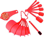 Red Measuring Cups and Spoons Set 15, 7 Plastic Measuring Cup Set, 7 Spice Long Handle Measuring Spoons with 1 Leveler for Kitchen and Baking, Dry Metric Measure Cups & Spoons Set