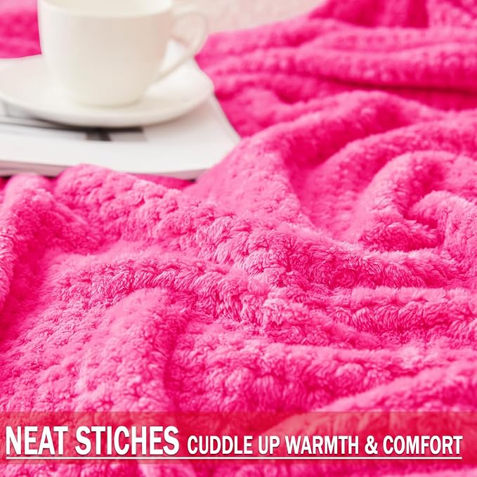 Exclusivo Mezcla Soft Waffle Fleece Bed Blanket Queen Size, Hot Pink | - Image 6