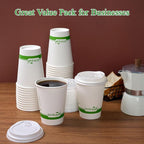 ECOLipak 100 Count 12 oz Compostable Paper Coffee Cups, Biodegradable Disposable Coffee Cups with CPLA Lid, Eco-friendly Hot Drinking Cups for Party, Picnic, Travel, and Events