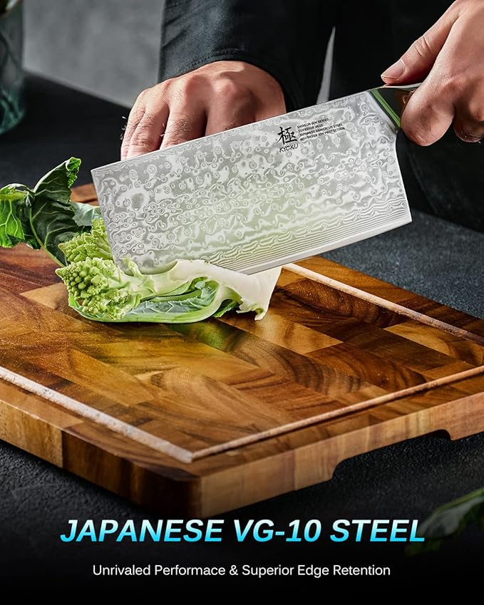 KYOKU Gin Series Vegetable Cleaver Knife, 7" Asian Vegetable Knife, Japanese VG10 Damascus Stainless Steel Knife, Professional Kitchen Knife with Silver Ion Blade G10 Handle Mosaic Pin Sheath & Case