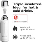 BOBBER 26 oz Stainless Steel Travel Thermos for Hot Drinks – Dishwasher Safe Metal Water Bottle with Cup Lid for Men, Hiking, Travel – Keeps Hot for 36 Hours – BPA-Free, Vacuum Insulated (Iced Water)