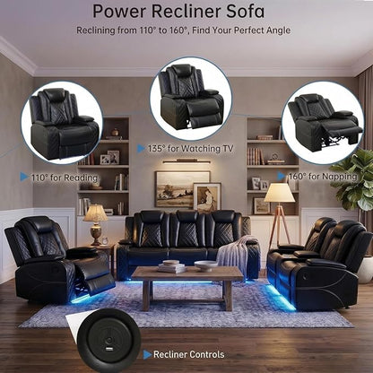 2 Piece Power Recliner Sofa Set -2 Loveseats, Electric Reclining Living Room - Image 3
