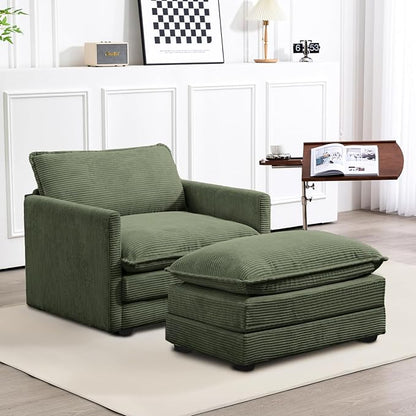 ROWHY Single Armchair with Ottoman, Modern Corduroy Cloud Couch with by ROWHY