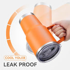 30 oz Tumbler with Handle and Lid, Stainless Steel Tumblers Bulk Double Wall Vacuum Insulated Travel Mug Leak Proof Cup Keep Drinks Cold and Hot Orange, 12 Pack