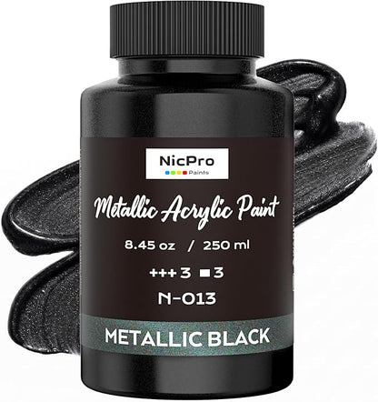 Nicpro Metallic Black Acrylic Paint, 8.45oz/250ml Large Pearlescent Acrylic by Nicpro