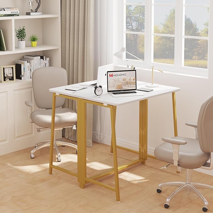 WOHOMO White Faux Marble Folding Desk, 31.5" Small Desk - Image 7