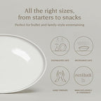 over&back Stackable Stoneware Serving Platter - Elegant 1-Piece Oval Serving Platter to Complete Your Kitchen Set - Perfect for Appetizers, Desserts, and More - 16" L x 11" W - Glossy White