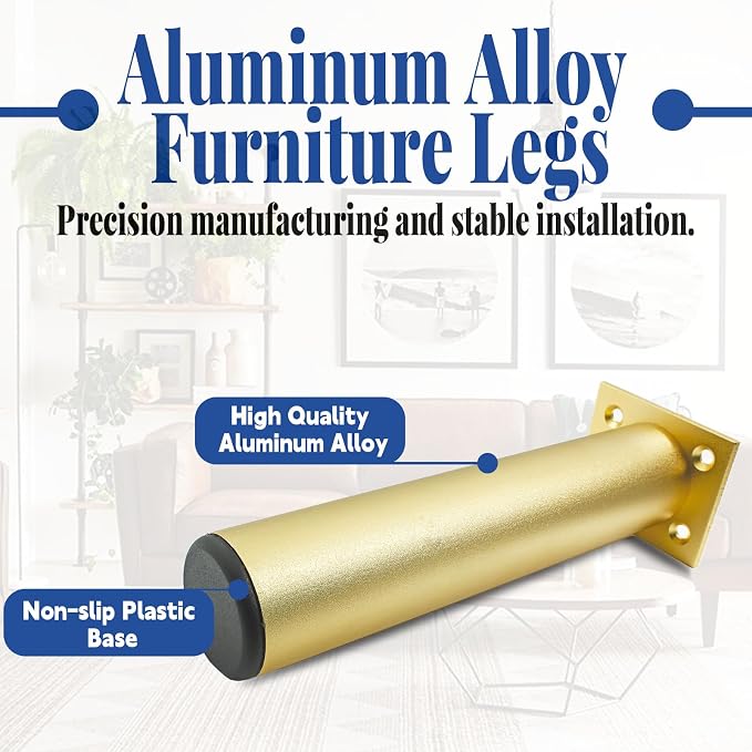 Set of 4 Aluminum Alloy Furniture Legs 12 Inch Height, 1.5 Inch Diameter - Image 3