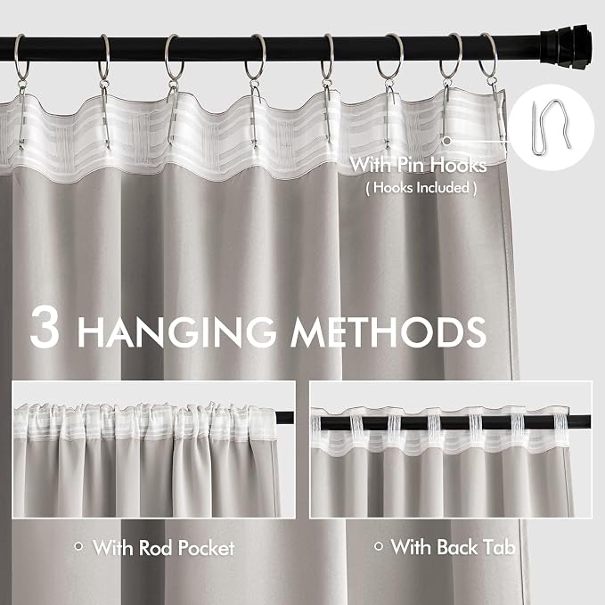 MIULEE Cobblestone Back Tab Blackout Curtains 52x63 Inches Long 2 Panel Set | - Image 4