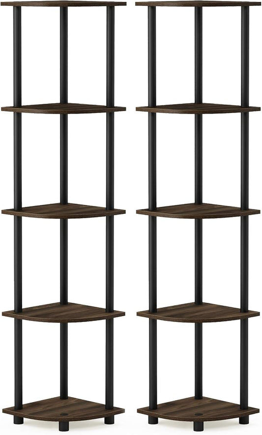 Furinno TURN-N-TUBE Corner Shelf Set of 2, 5-Tier Corner Bookshelf, Open by Furinno-FitsYourSpaceFitsYourBudget