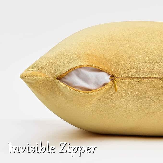 GIGIZAZA Yellow Velvet Pillow Covers 26x26 Decorative Pillows Pack of 2 | Throw - Image 4