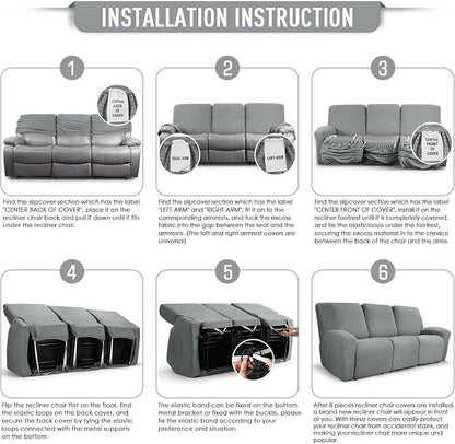 TAOCOCO Recliner Sofa Covers 8-Pieces Stretch Large Couch Covers - Image 6