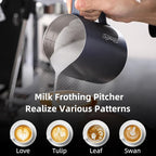 Milk Frothing Pitcher - 350ml/12oz Milk Frother Cup Espresso Steaming Pitcher for Barista, Bincoo SUS304 Stainless Steel Espresso Steaming Pitchers for Latte Art/Cappuccino/Coffee (Dark-Blue-350ml)