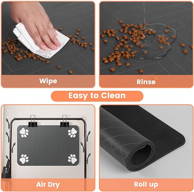 Pet Feeding Mat-Absorbent Pet Placemat for Food and Water Bowl, with Waterproof Rubber Backing, Quick Dry Water Dispenser Mat for Dog and Cat (12"x20", Beige)