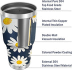 WETOWETO 30 oz Tumbler Stainless Steel Vacuum Insulated Coffee Cup with Handle, Double Wall Vacuum Coffee Tumbler for Hot and Cold drinks, Suitable for Beach, Travel (Daisy Flower, 1 Pack)